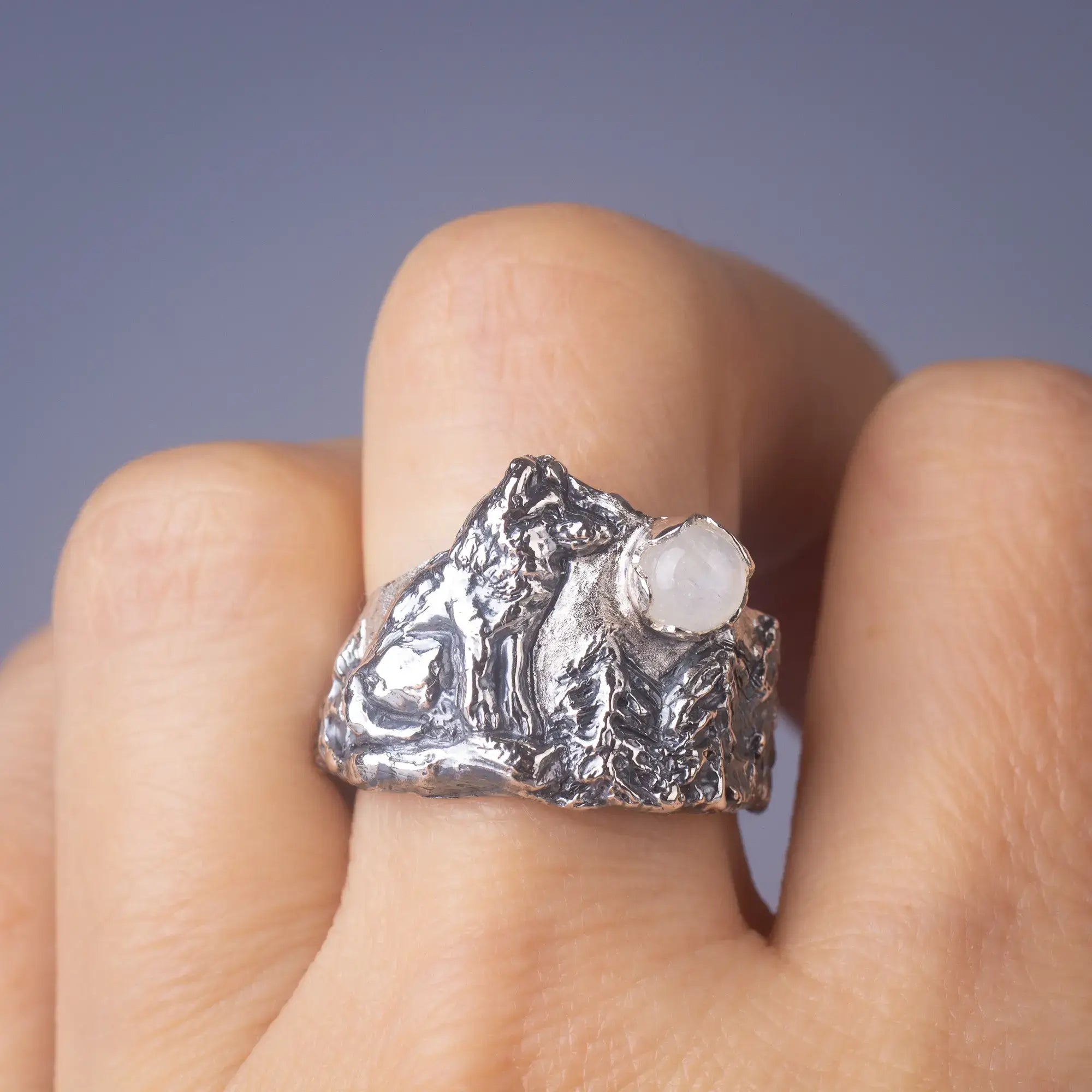 Customizable Sterling Silver Running Wolf Ring, Birthstone Wolf Rings, Wolf 2024 Ring Jewelry, Running Wolf Ring, Mountain Wolves, Gemstone Ring