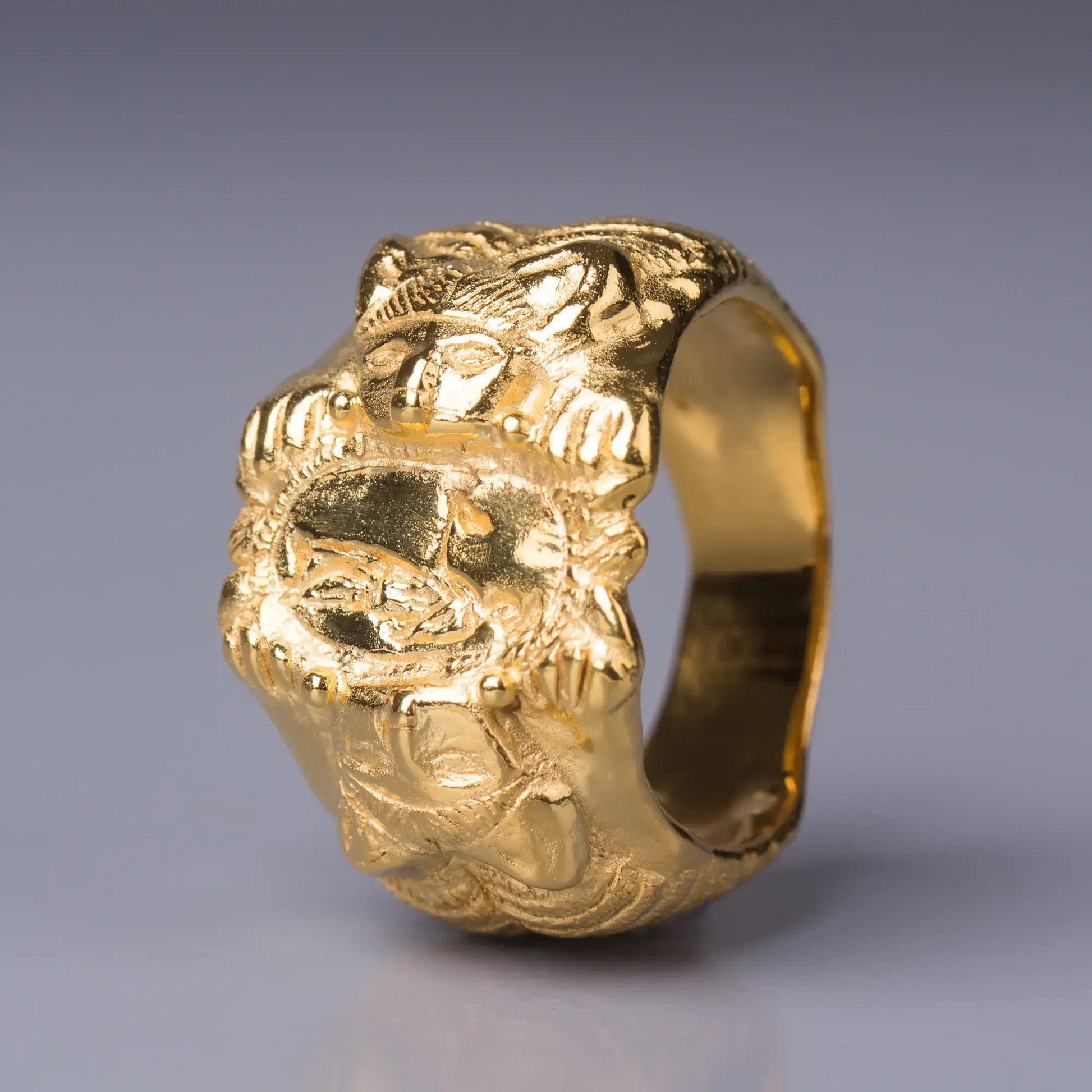 14k Gold Ancient Seal Ring, Etruscan-Inspired Goddess large Signet Ring