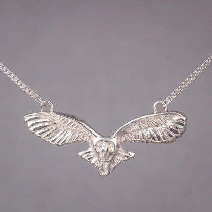 Barn owl silver statement pendant necklace