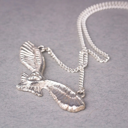 Barn Owl Statement Pendant in Silver, Flying Owl, Spirit Animal Necklace