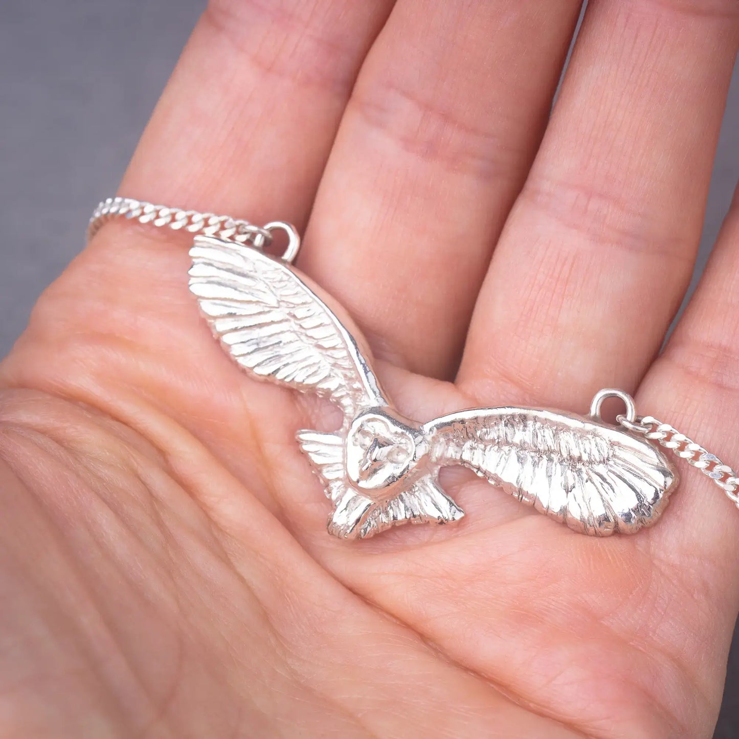 Barn Owl Statement Pendant in Silver, Flying Owl, Spirit Animal Necklace