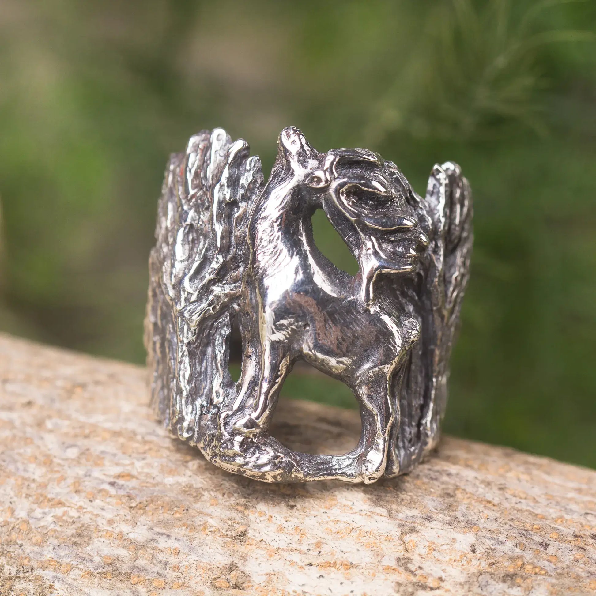 Elk silver ring, front view