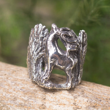 Elk silver ring, front view