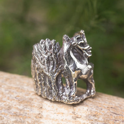 Elk Ring in Silver, Stag Ring, Enchanted Forest jewelry, Woodland Spirit Animal Ring