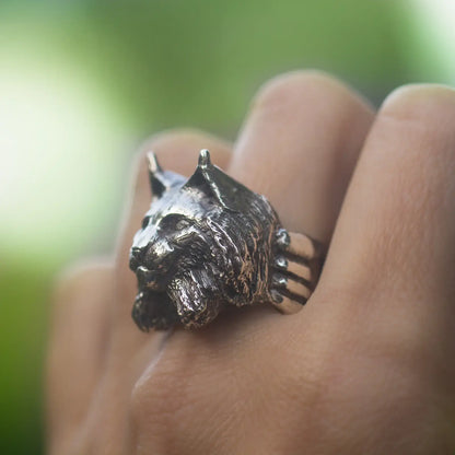 Lynx Ring in Silver, Wild Cat Ring , Man Statement Ring, Chunky Totem Ring