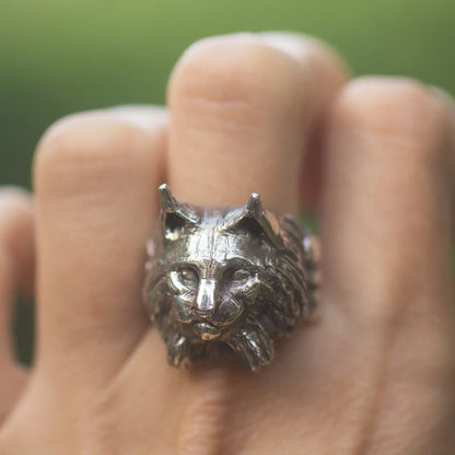 Lynx Ring in Silver, Wild Cat Ring , Man Statement Ring, Chunky Totem Ring