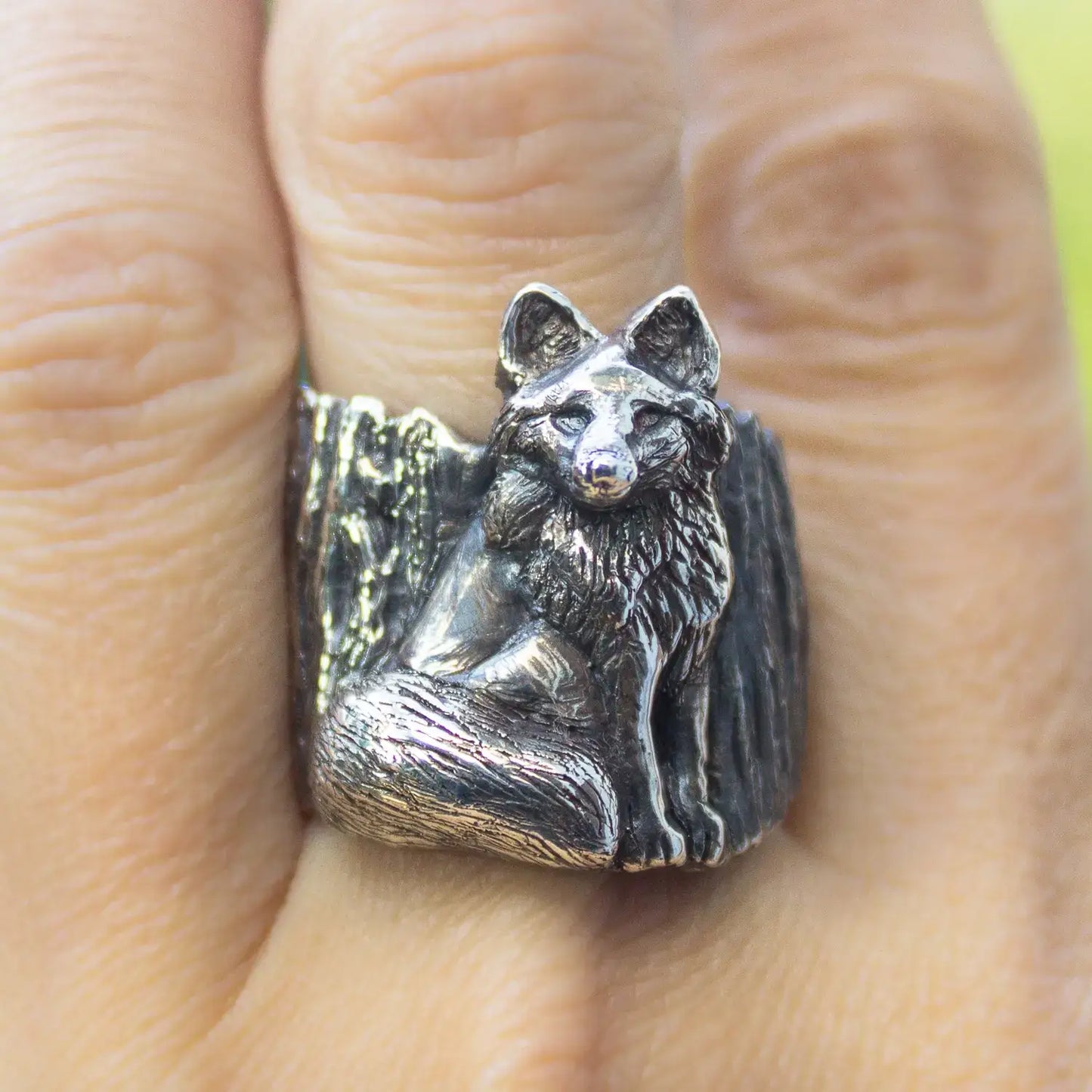 Fox Silver Statement Ring, Silver Woodland Handcrafted Ring, Fox Lovers Ring