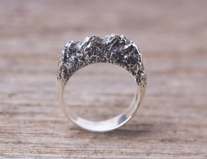 Mountain Ring, Sterling silver rock ring, Organic Textured Ring, Nature jewelry