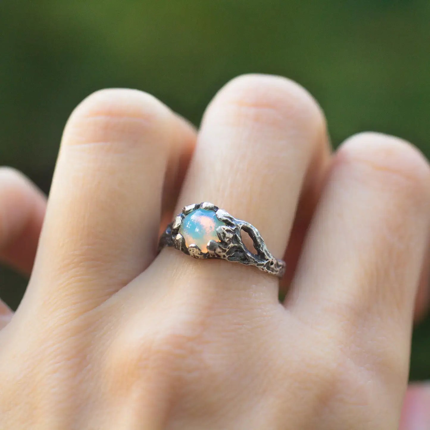 Opal Silver Branch Ring, Nature-Inspired Magical Jewelry, Witchy Inspired Design