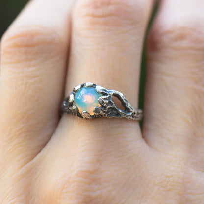 Opal Silver Branch Ring, Nature-Inspired Magical Jewelry, Witchy Inspired Design