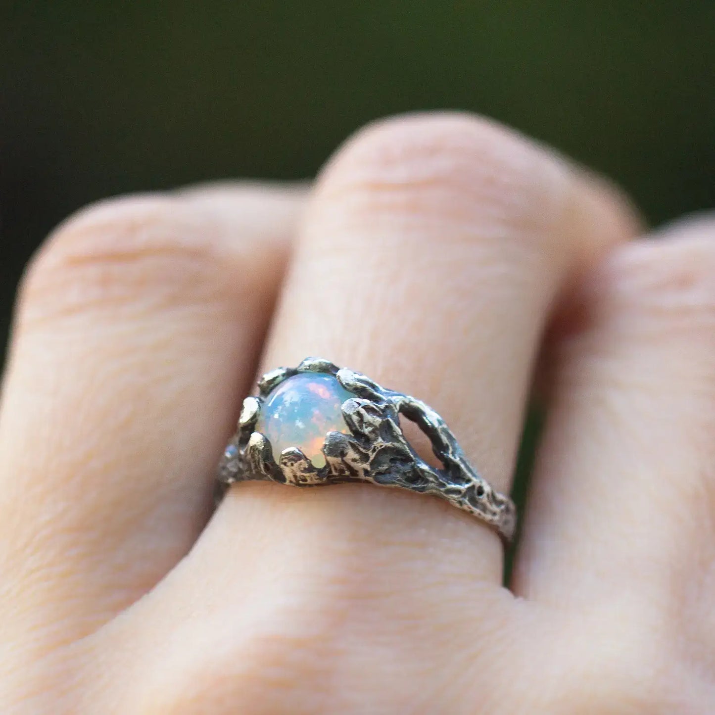 Opal Silver Branch Ring, Nature-Inspired Magical Jewelry, Witchy Inspired Design