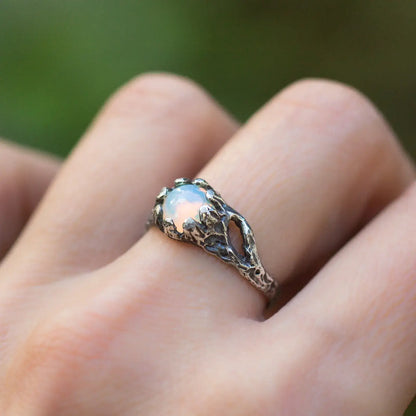 Opal Silver Branch Ring, Nature-Inspired Magical Jewelry, Witchy Inspired Design