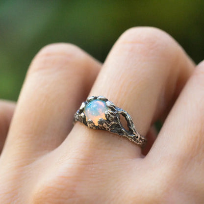 Opal Silver Branch Ring, Nature-Inspired Magical Jewelry, Witchy Inspired Design