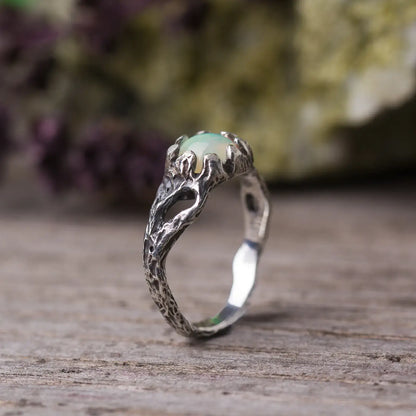 Opal Silver Branch Ring, Nature-Inspired Magical Jewelry, Witchy Inspired Design