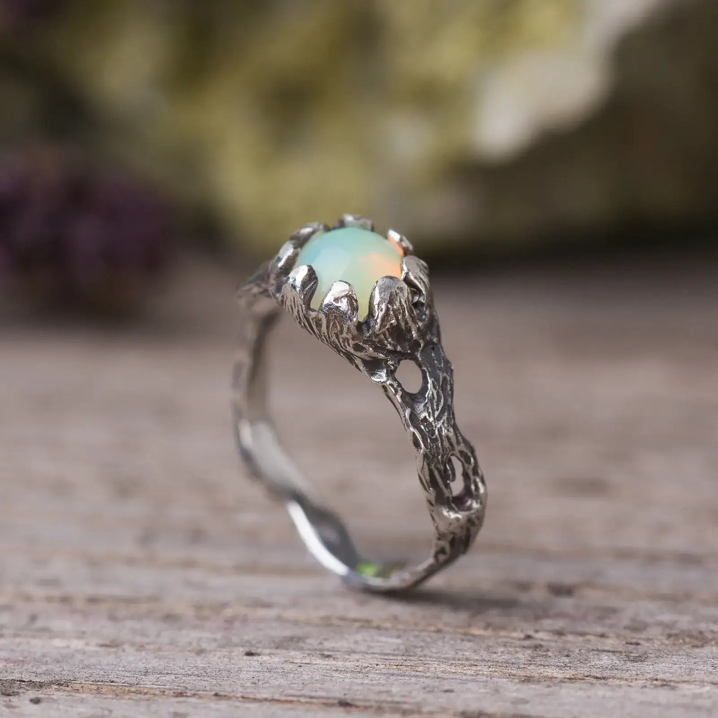 Opal Silver Branch Ring, Nature-Inspired Magical Jewelry, Witchy Inspired Design