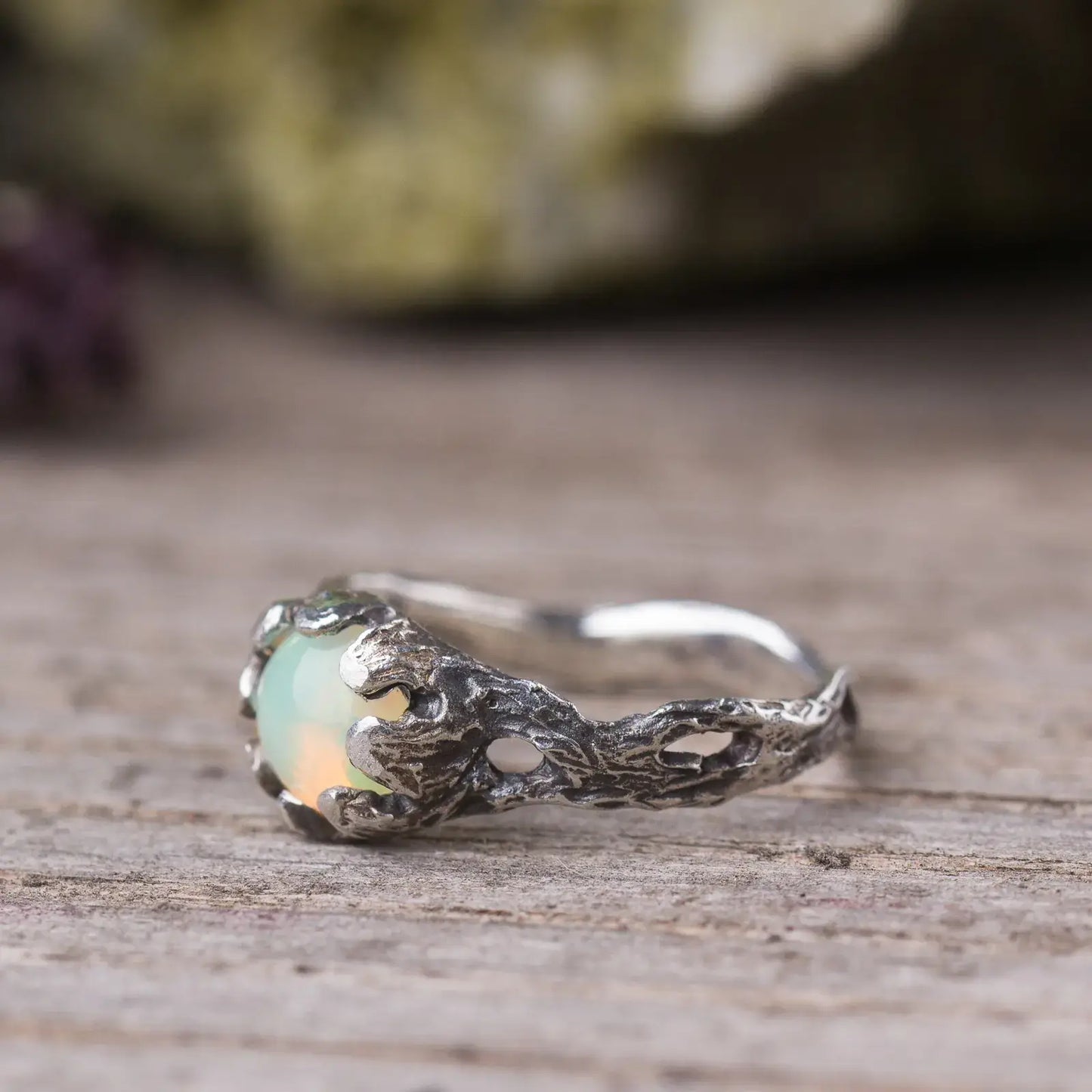 Opal Silver Branch Ring, Nature-Inspired Magical Jewelry, Witchy Inspired Design