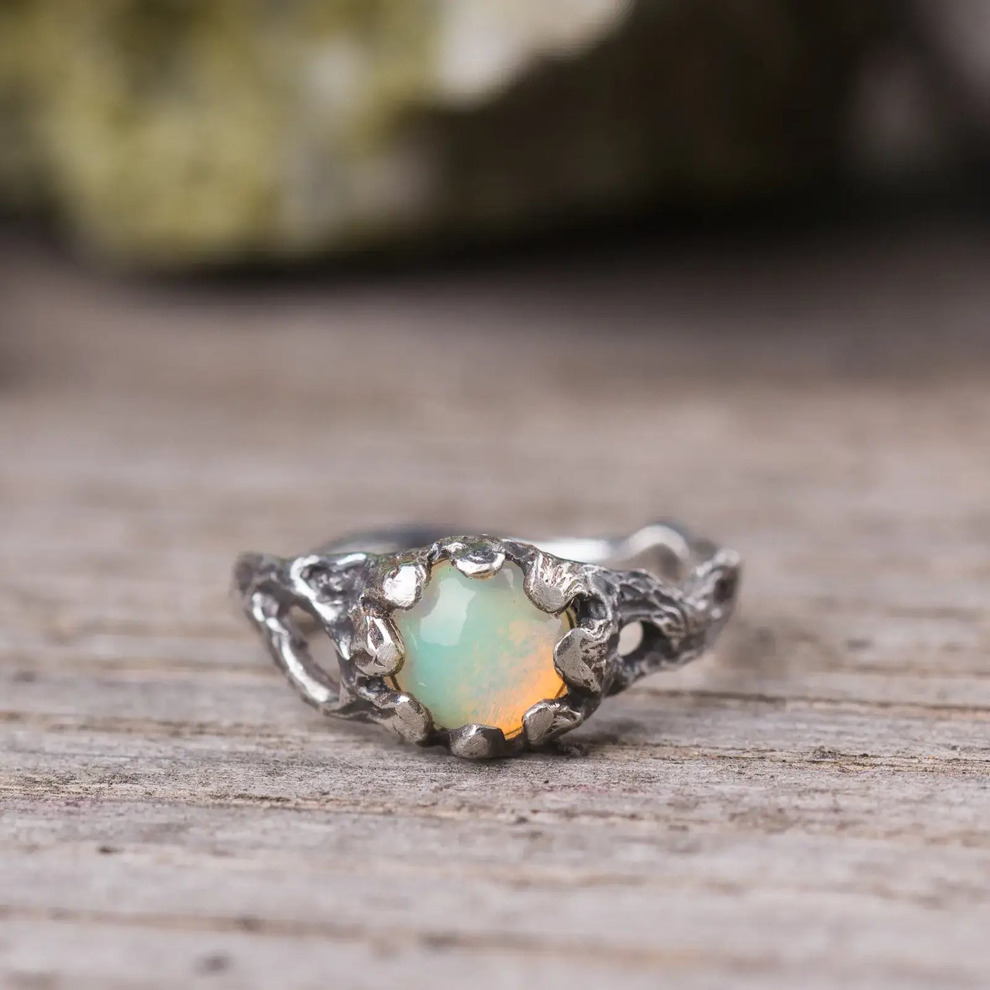 Opal Silver Branch Ring, Nature-Inspired Magical Jewelry, Witchy Inspired Design