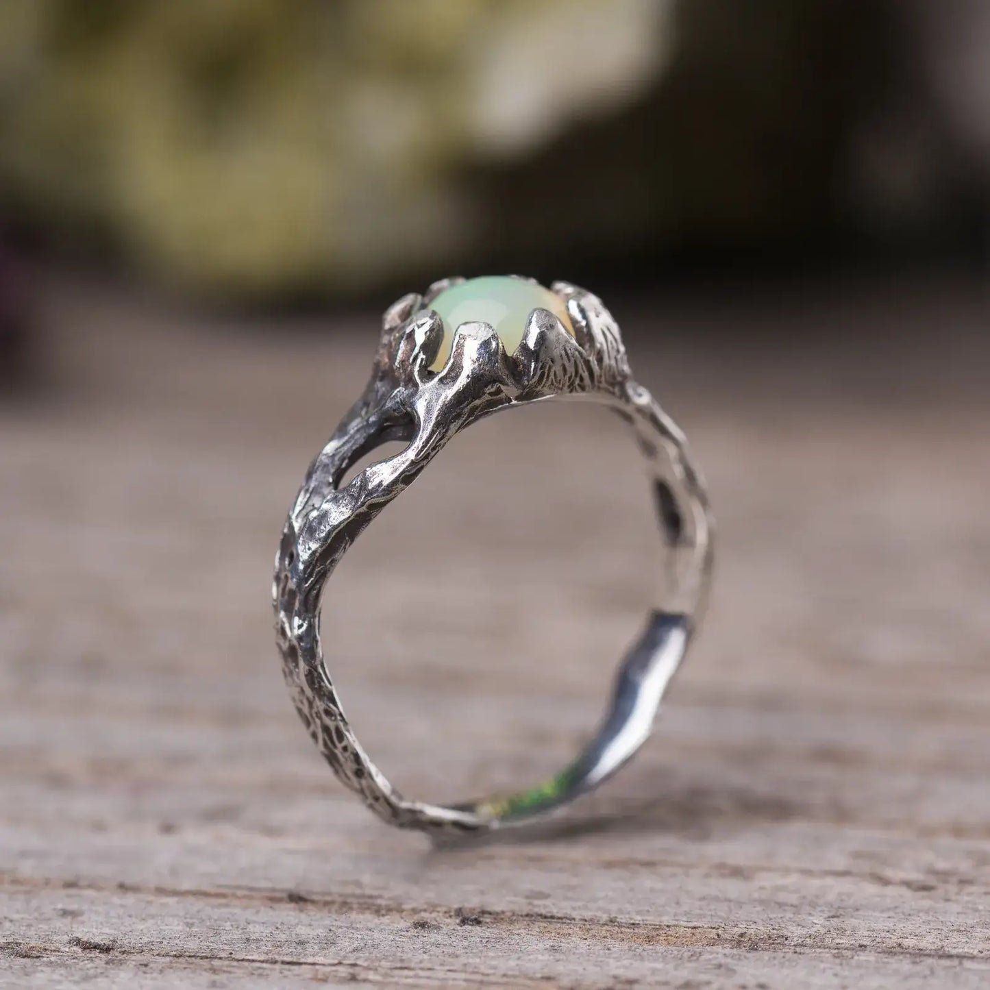 Opal Silver Branch Ring, Nature-Inspired Magical Jewelry, Witchy Inspired Design