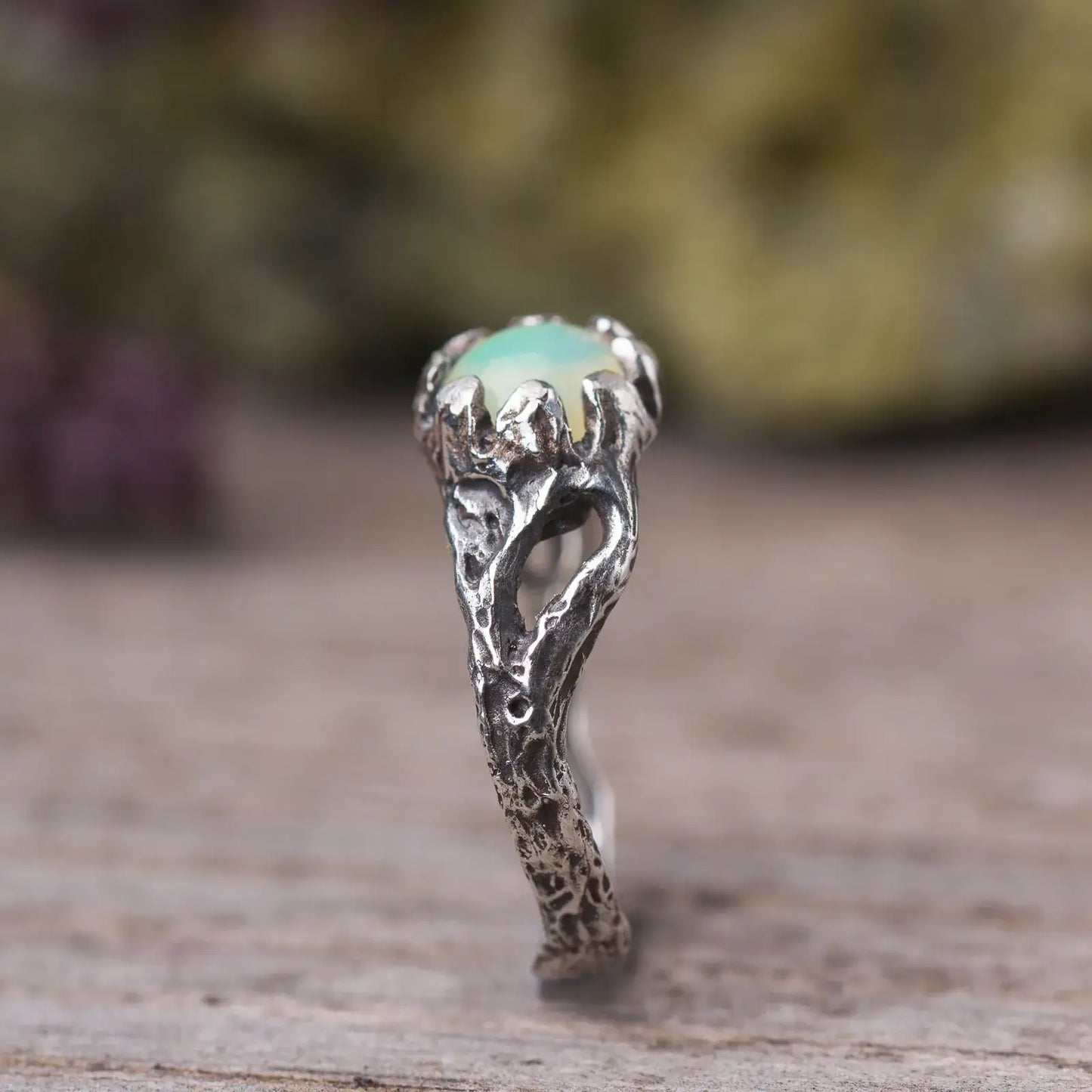 Opal Silver Branch Ring, Nature-Inspired Magical Jewelry, Witchy Inspired Design