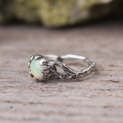 Opal Silver Branch Ring, Nature-Inspired Magical Jewelry, Witchy Inspired Design