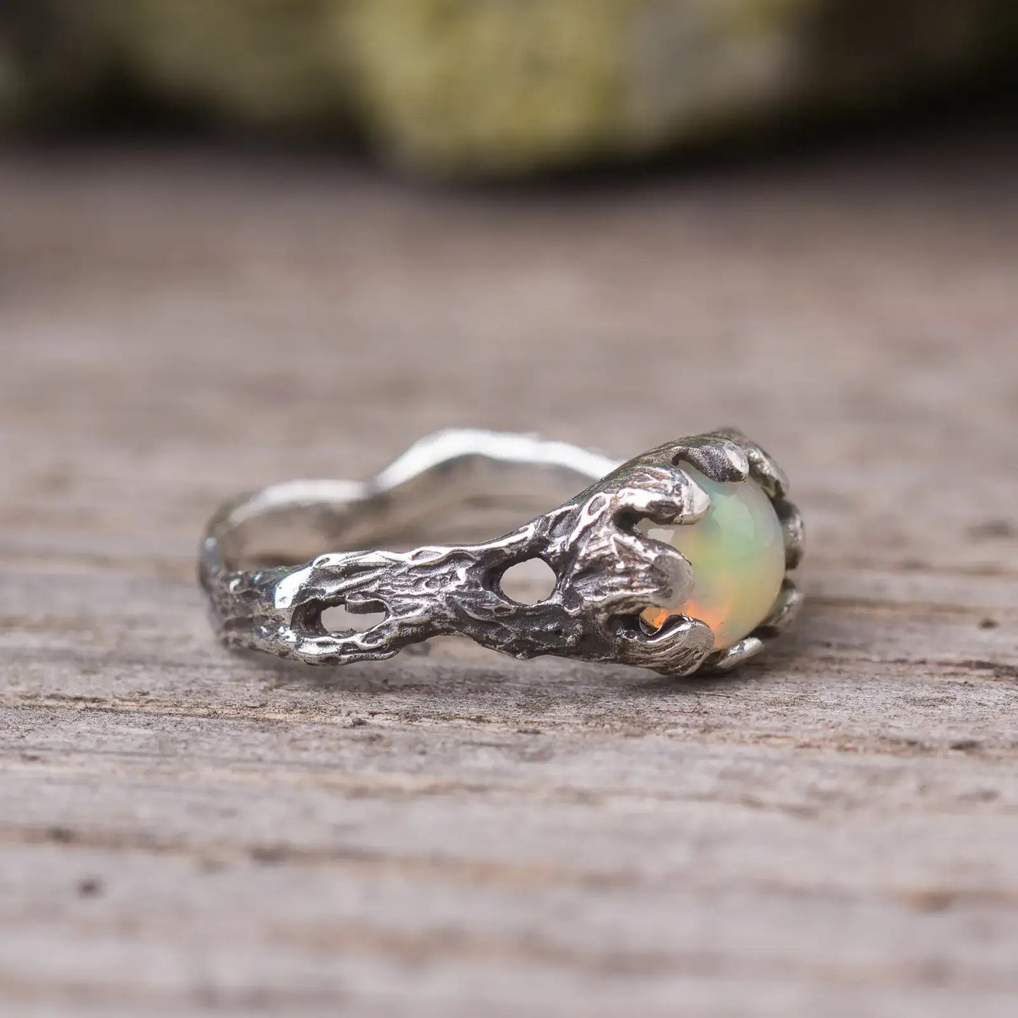 Opal Silver Branch Ring, Nature-Inspired Magical Jewelry, Witchy Inspired Design