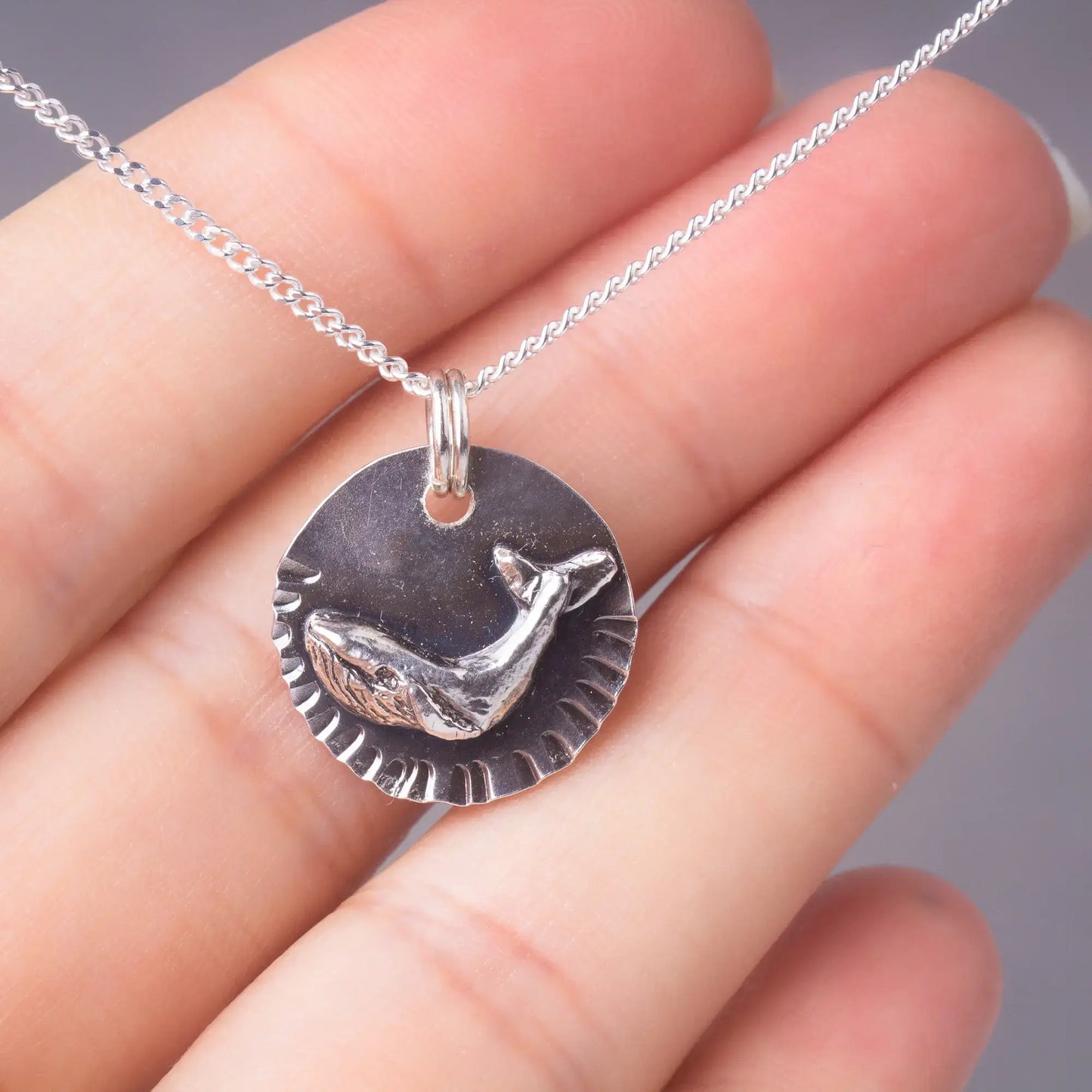 Whale Charm Pendant Necklace in Silver, Ocean Animal Necklace, Marine Creature Pendant