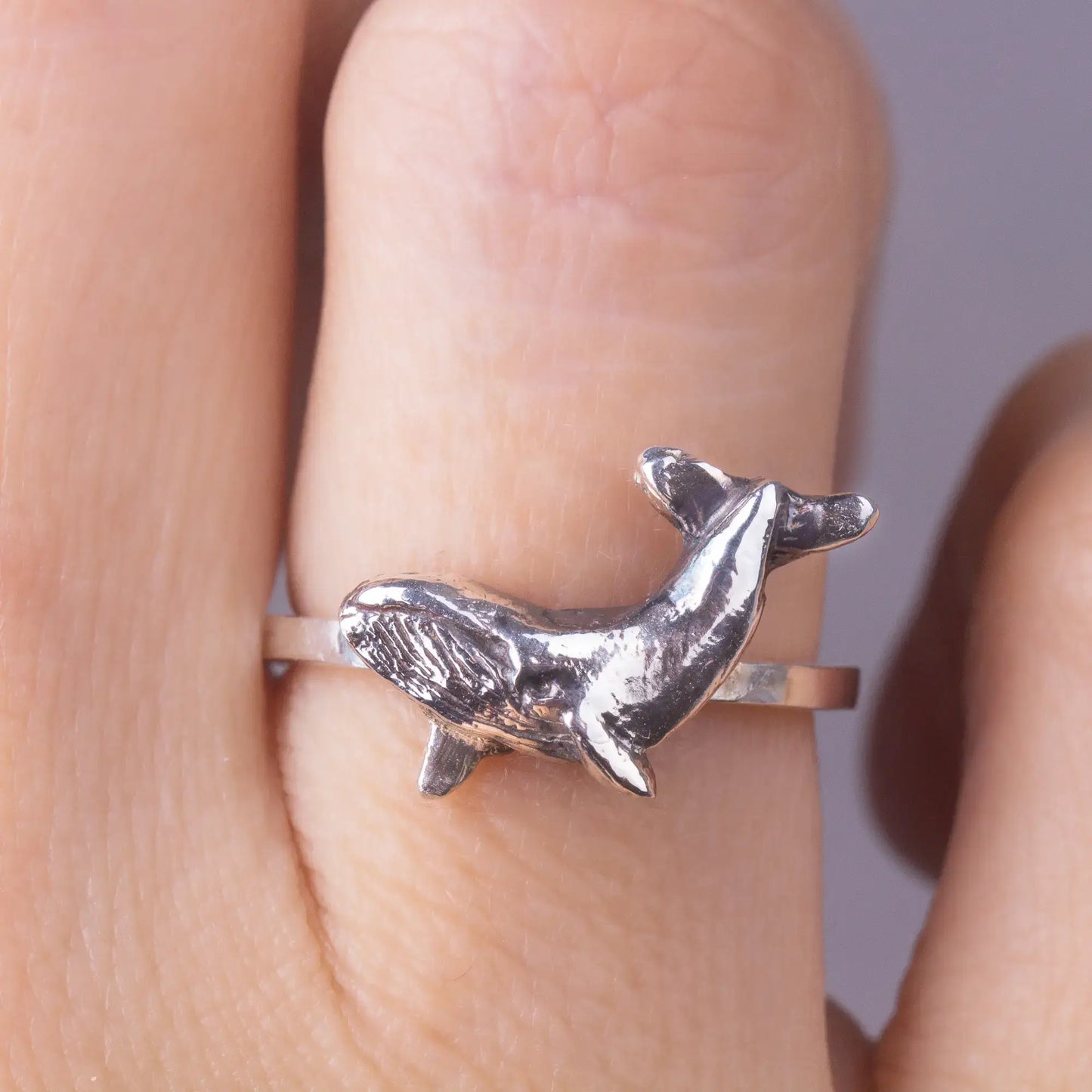 Whale Ring in Sterling Silver, Minimalist Ocean Ring, Sea Lovers Gift