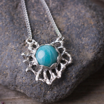 Amazonite silver pendant necklace, Solid 925 Silver Pendant, Witchy blue pendant