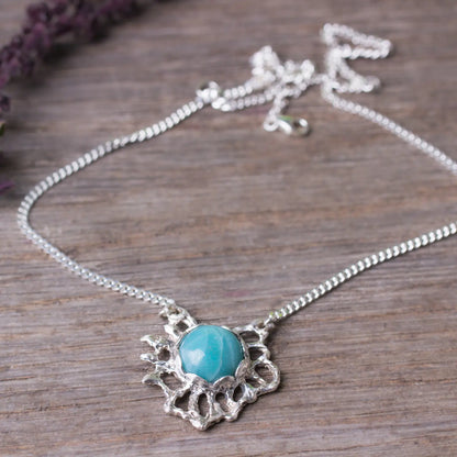 Amazonite silver pendant necklace, Solid 925 Silver Pendant, Witchy blue pendant