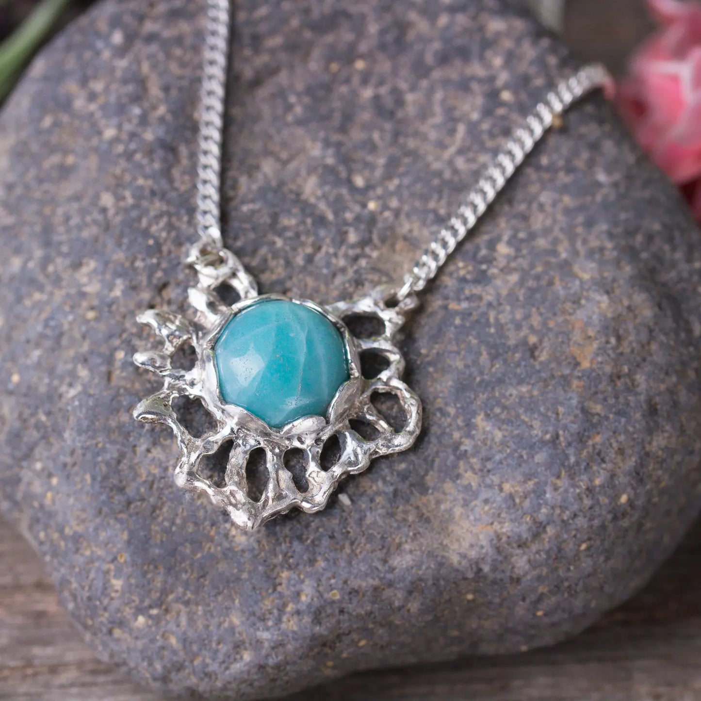 Amazonite silver pendant necklace, Solid 925 Silver Pendant, Witchy blue pendant