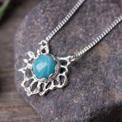 Amazonite silver pendant necklace, Solid 925 Silver Pendant, Witchy blue pendant