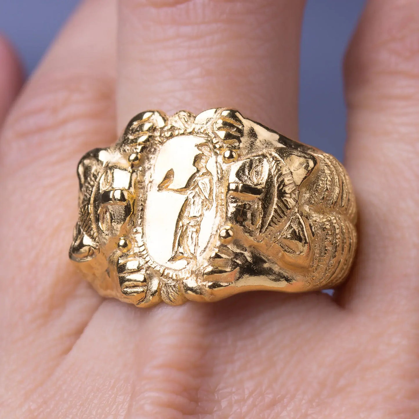 14k Gold antique Style Ring, Etruscan-Inspired Signet Ring