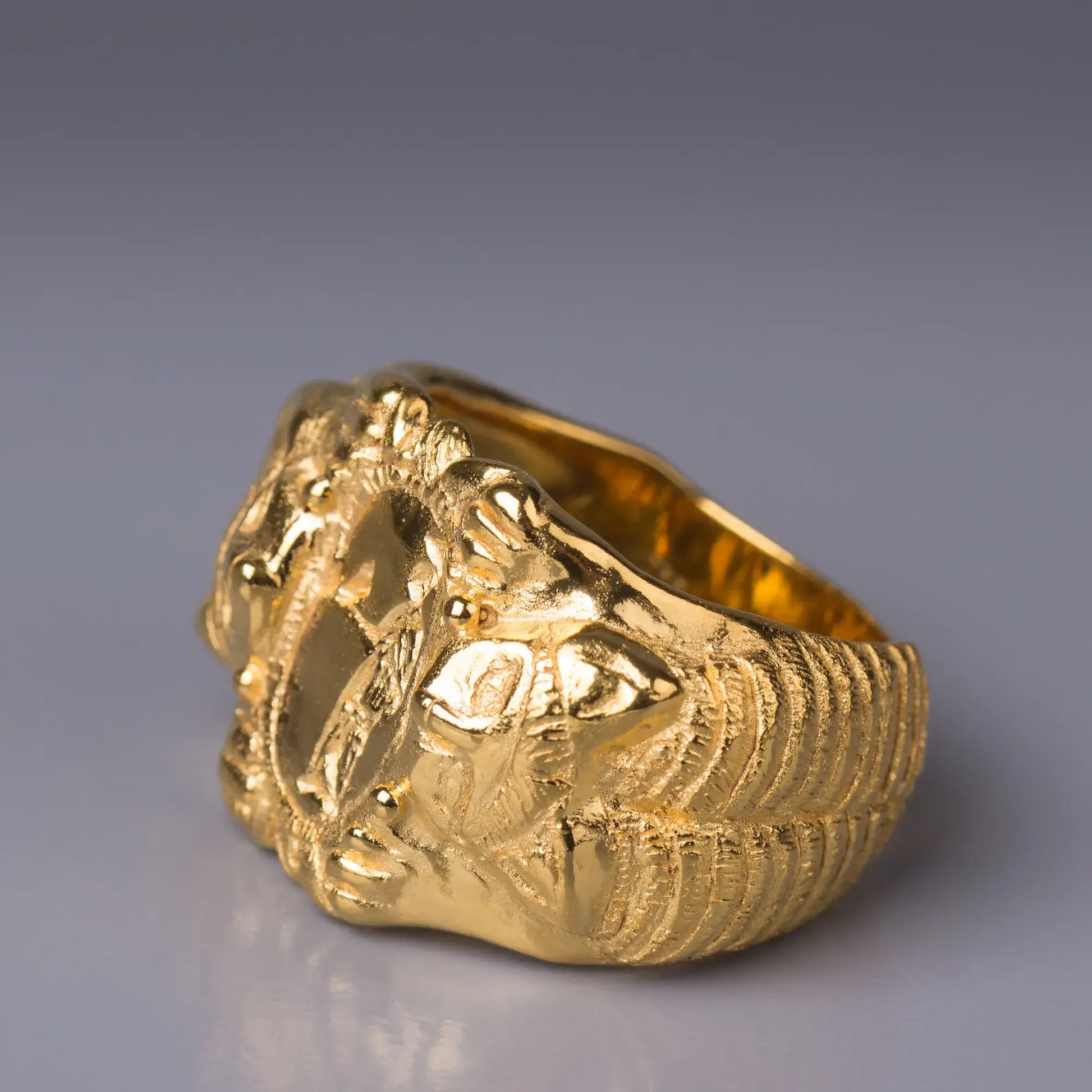 14k Gold Ancient Seal Ring, Etruscan-Inspired Goddess Signet Ring side view