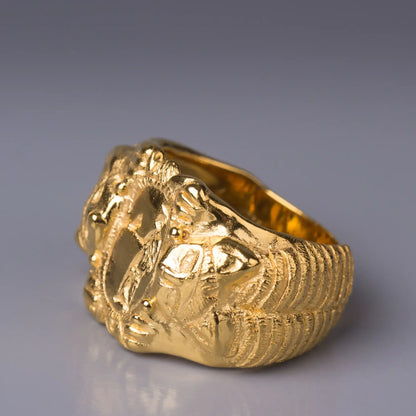 14k Gold Ancient Seal Ring, Etruscan-Inspired Goddess Signet Ring side view