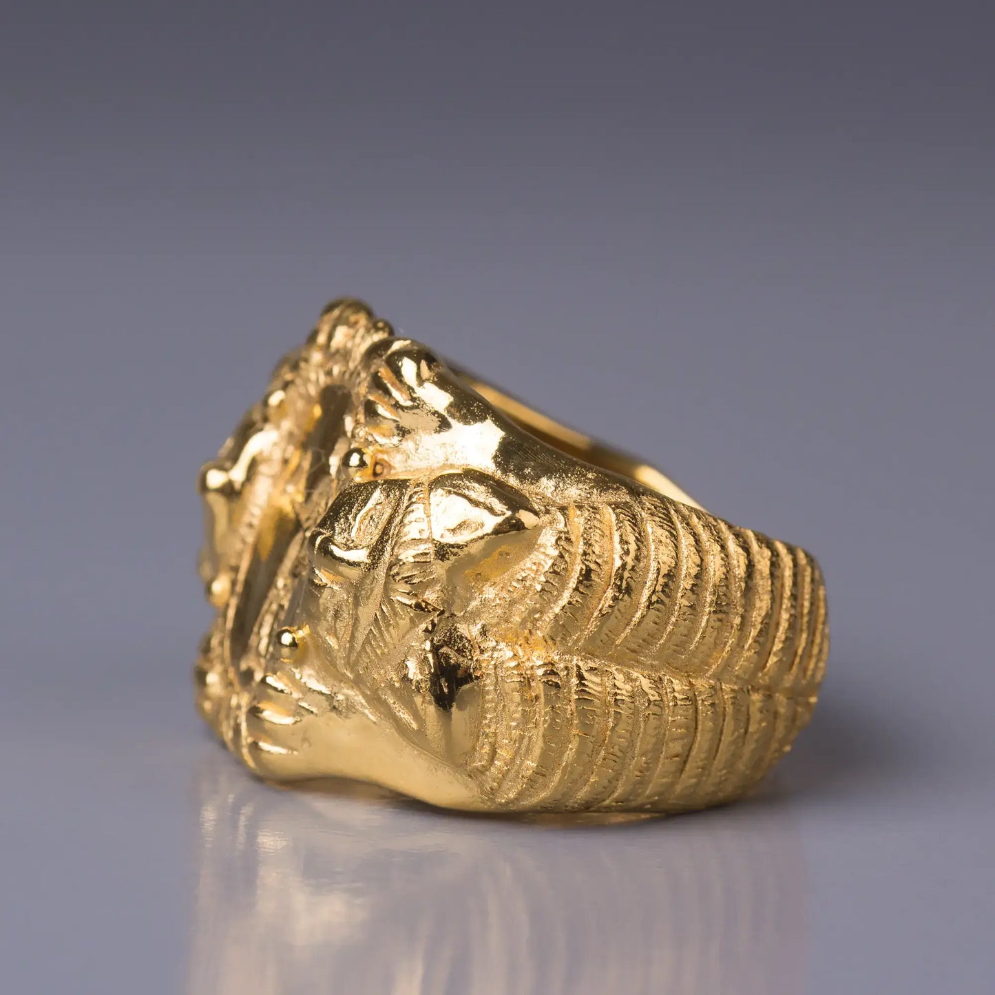 14k Gold Ancient Seal Ring, Etruscan-Inspired Goddess Signet Ring side view