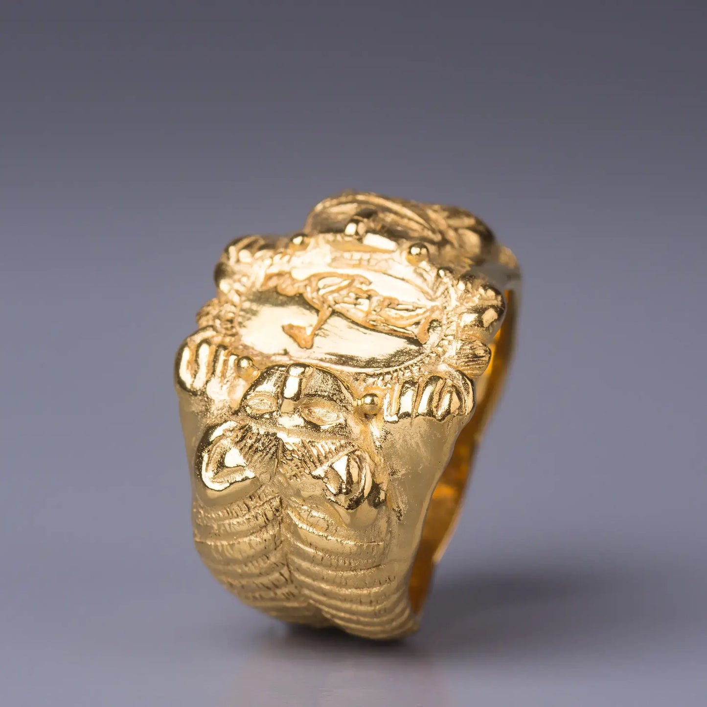 14k Gold antique Style Ring, Etruscan-Inspired Signet Ring