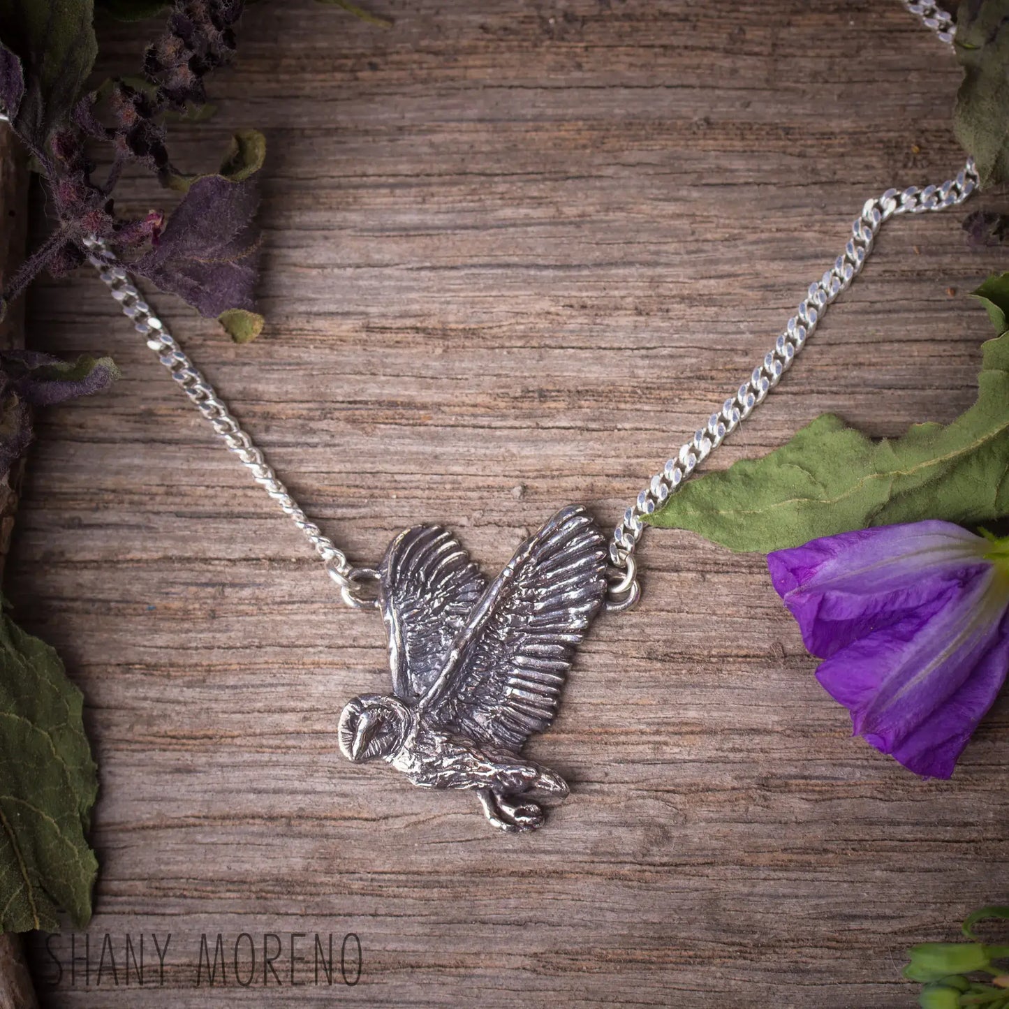 Barn owl necklace in Sterling Silver, Woodland Bird Jewelry, Gift for Night Owl