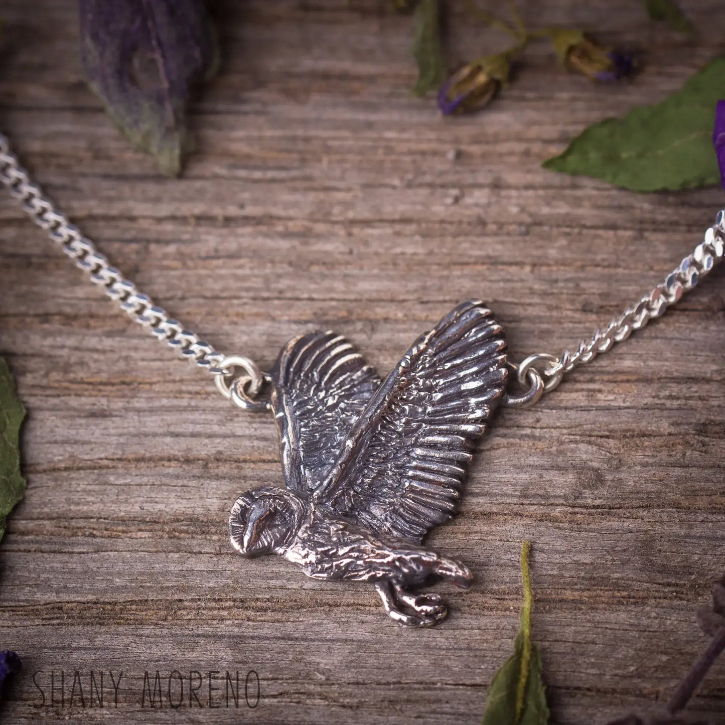 Barn owl necklace in Sterling Silver, Woodland Bird Jewelry, Gift for Night Owl