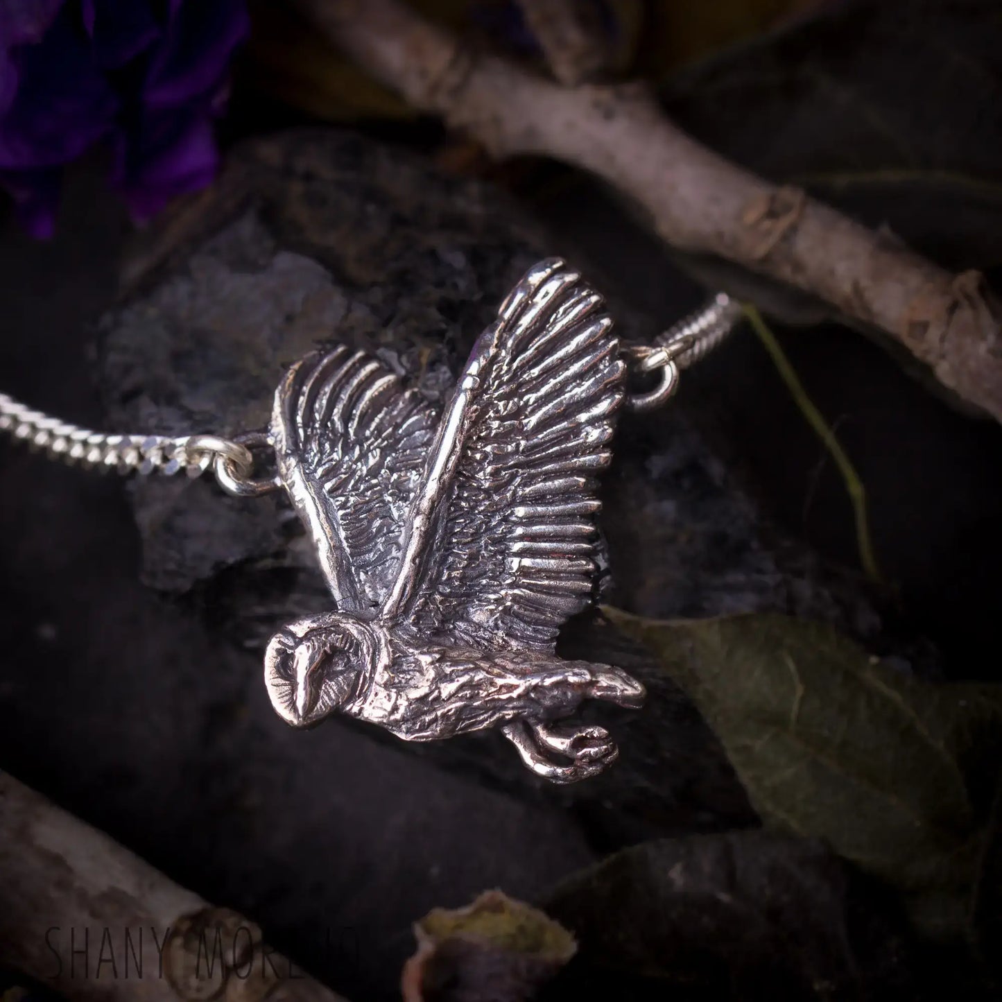 Barn owl necklace in Sterling Silver, Woodland Bird Jewelry, Gift for Night Owl