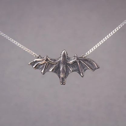 Bat Pendant Necklace Silver, Statement Fruit Bat Pendant, Flying Bat Jewelry