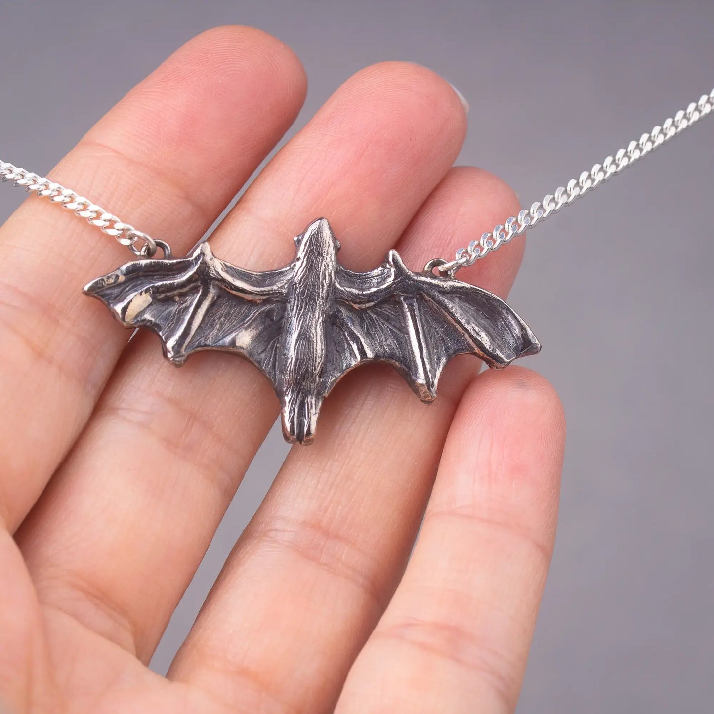 Bat Pendant Necklace Silver, Statement Fruit Bat Pendant, Flying Bat Jewelry