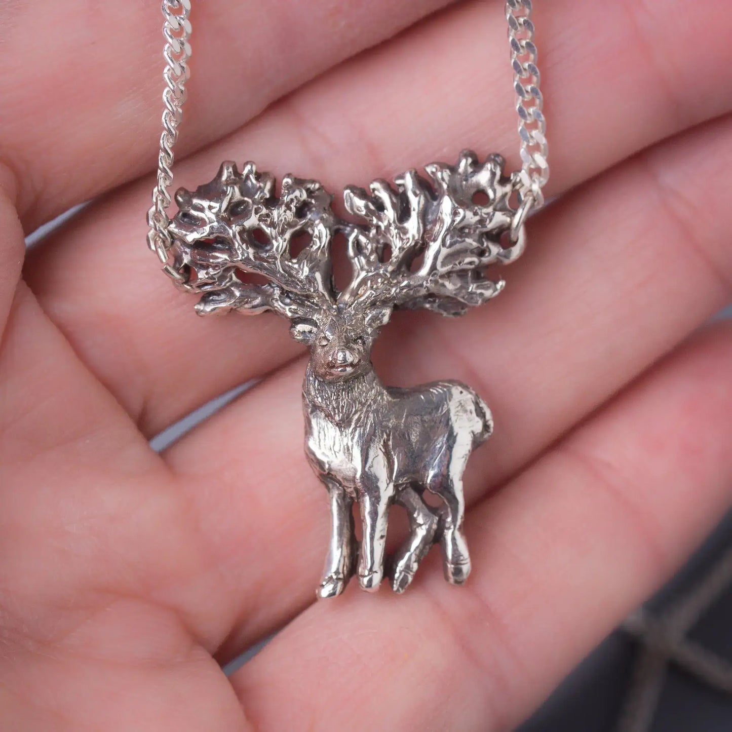 Elk pendant in Silver, Statement Stag Pendant, Spirit of the Forest Necklace