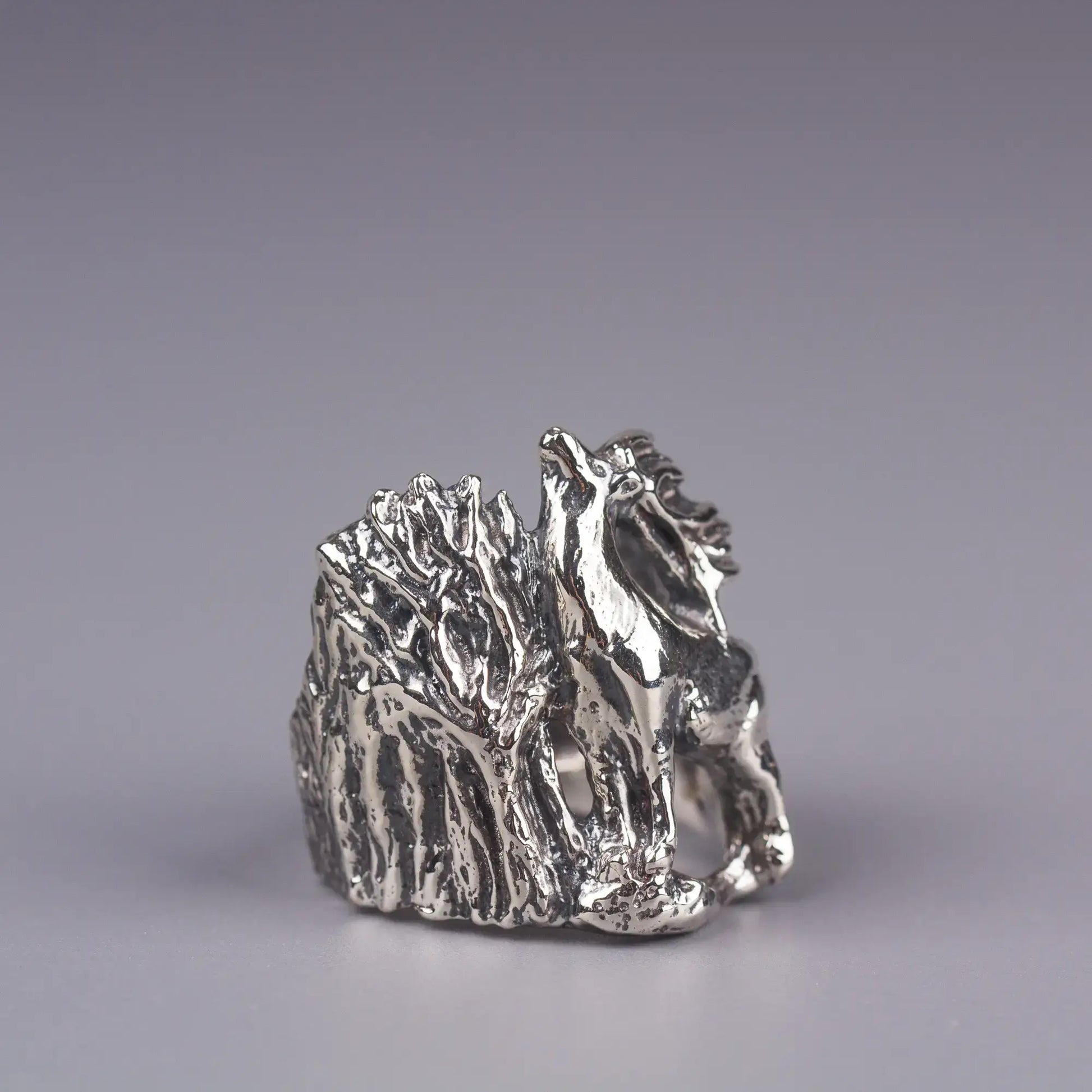  elk in the forest ring in sterling silver, side view