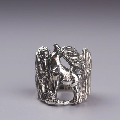  elk forest ring in sterling silver, front view