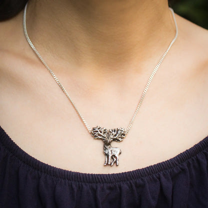 Elk pendant in Silver, Statement Stag Pendant