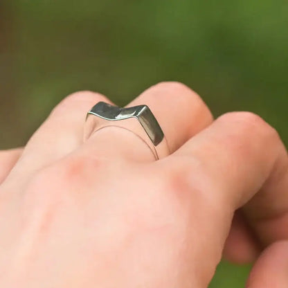 Cat Ears Geometric Ring in Silver, worn on finger