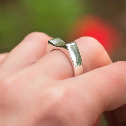 Cat Ears Geometric Ring in Silver, worn on finger