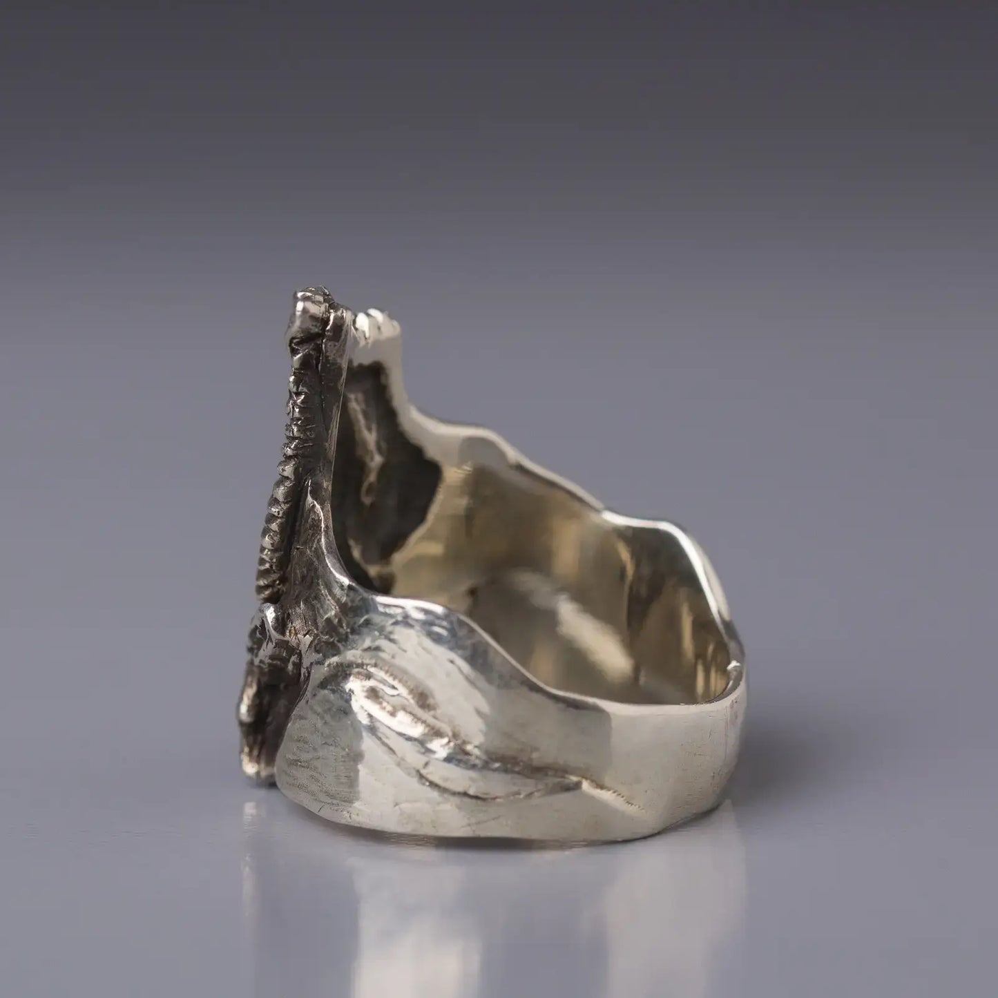 Hawk and Mountain Silver Ring, Wilderness Nature Jewelry, Bird Totem Unisex Ring