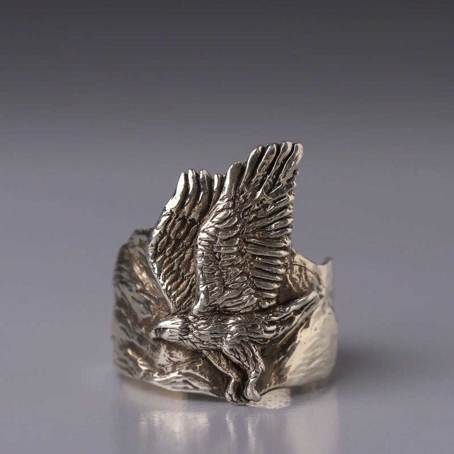 Hawk and Mountain Silver Ring, Wilderness Nature Jewelry, Bird Totem Unisex Ring