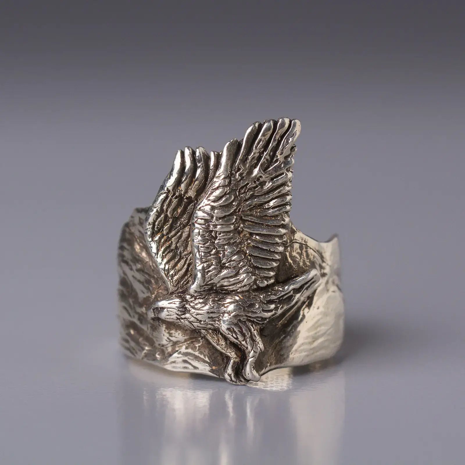 Hawk and Mountain Silver Ring